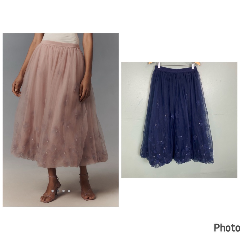 Anthropologie SAMPLE Blossom Bubble Midi Skirt Embellished Floral 3D L & XL??‎